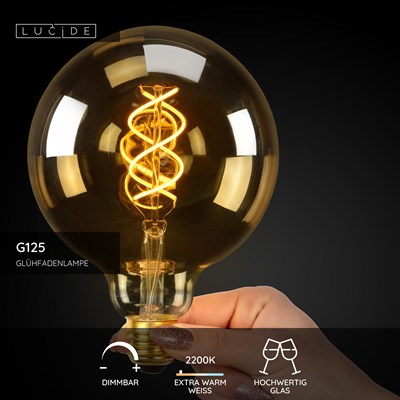 Lucide G125 - Glühfadenlampe - Ø 12,5 cm - LED Dim. - E27 - 1x4,9W 2200K - Amber